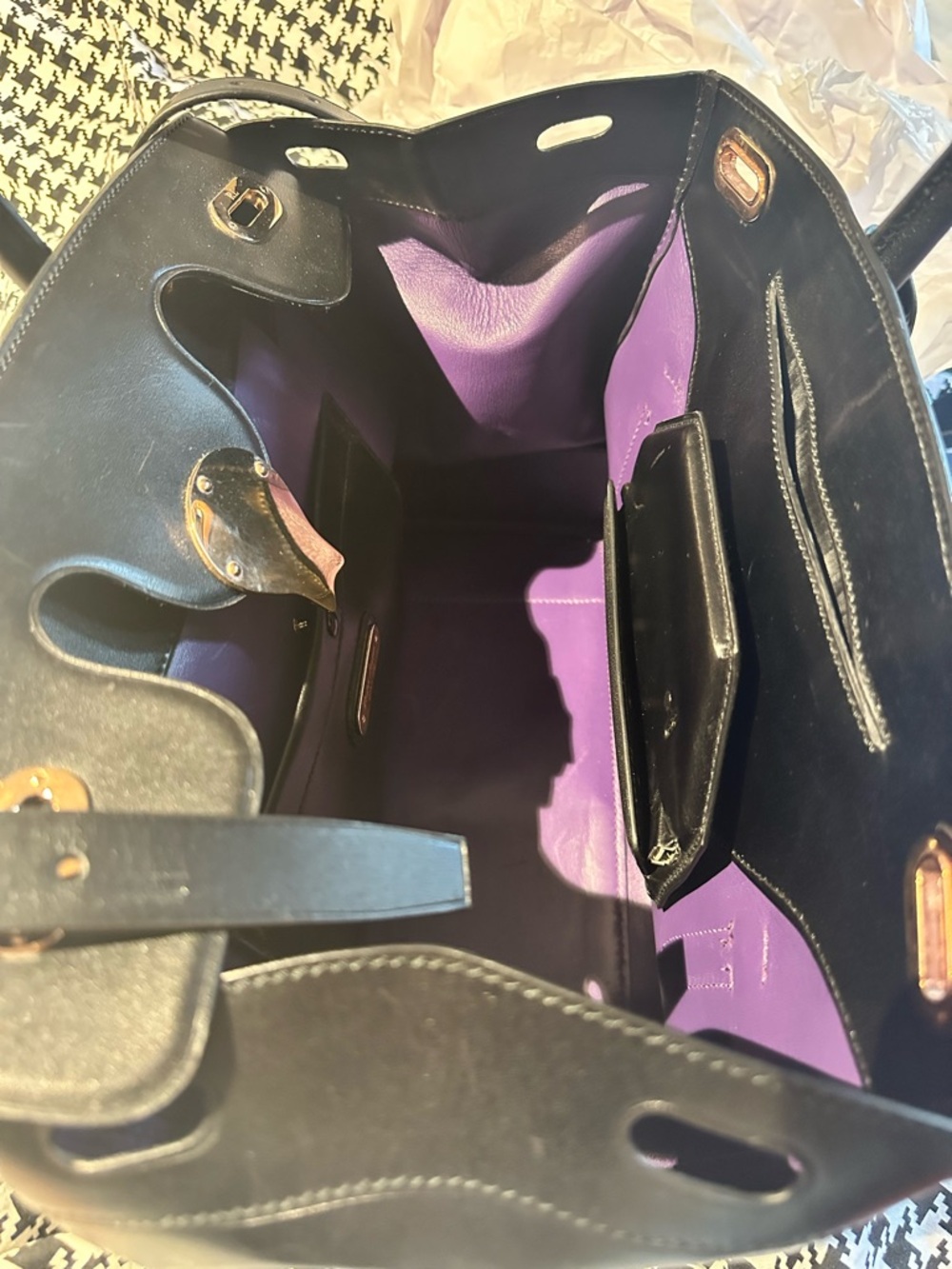 Ralph Lauren Black Leather Satchel with Gold-Tone Lock - Picture 7 of 10